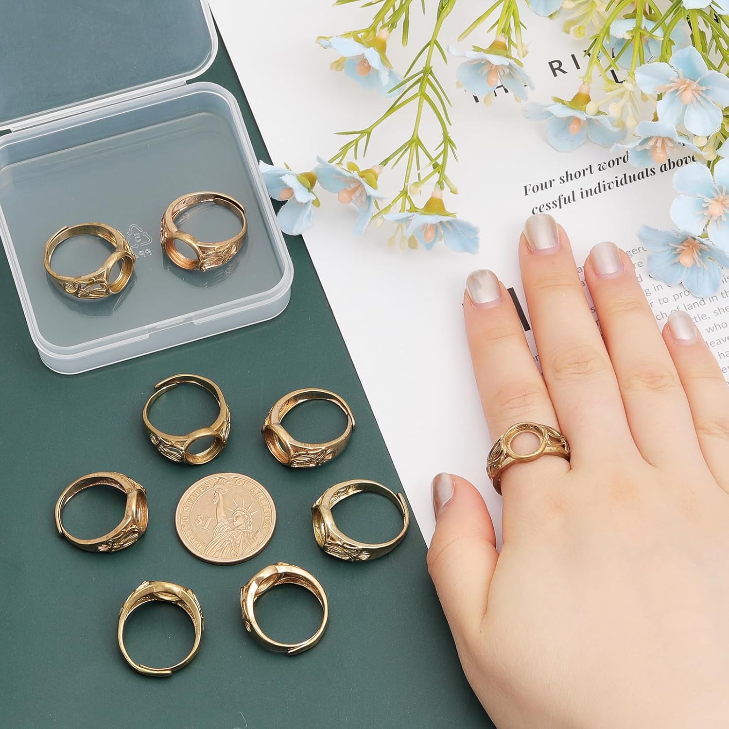 CHGCRAFT 10 piezas de anillos en blanco ajustables de latón anillos de dedo redondos planos anillos almohadillas anillos bandejas joyería hallazgos