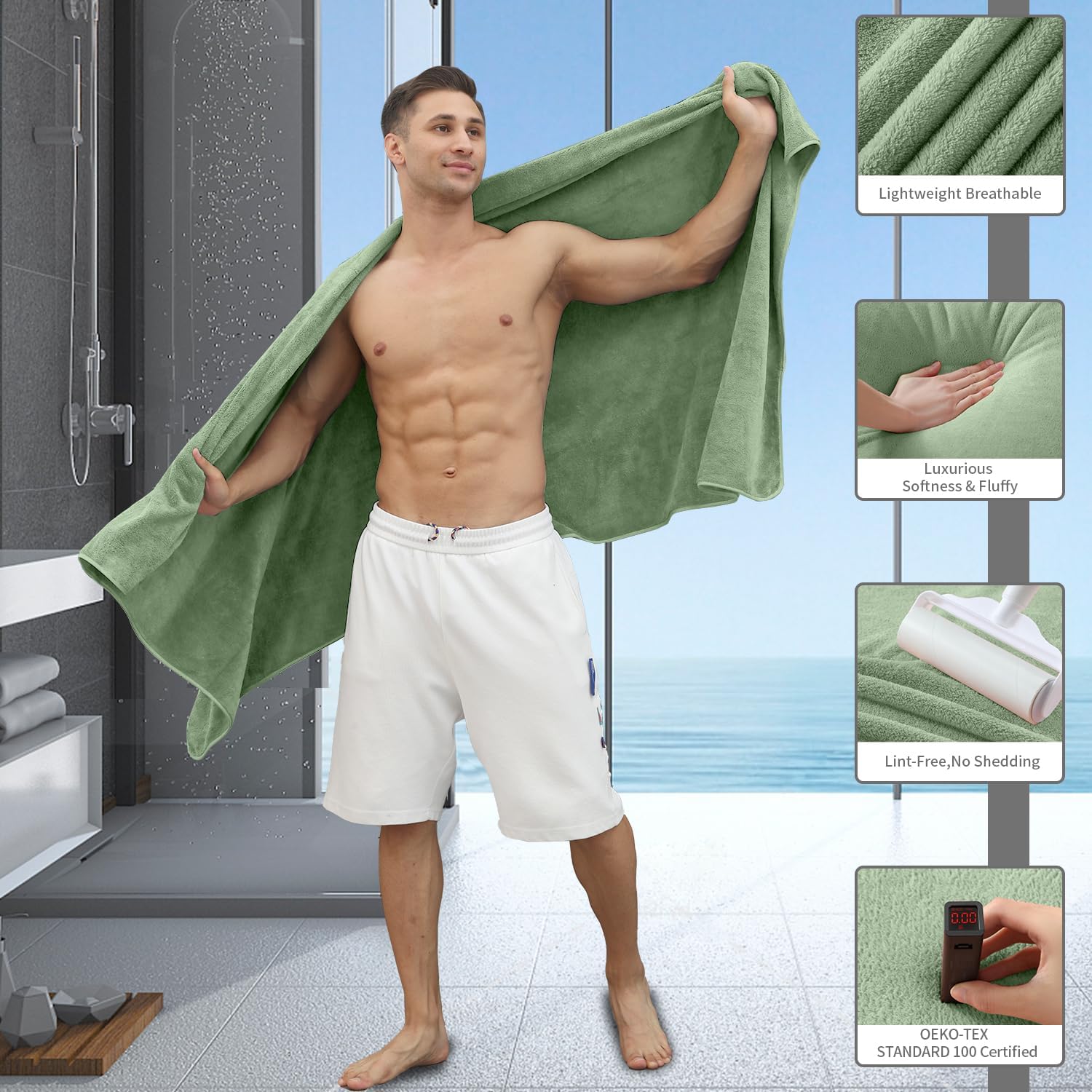 Juego de 4 toallas de baño extragrandes (35 x 70 pulgadas), ultra suaves, de gran tamaño, altamente absorbentes, de secado rápido, para adultos,