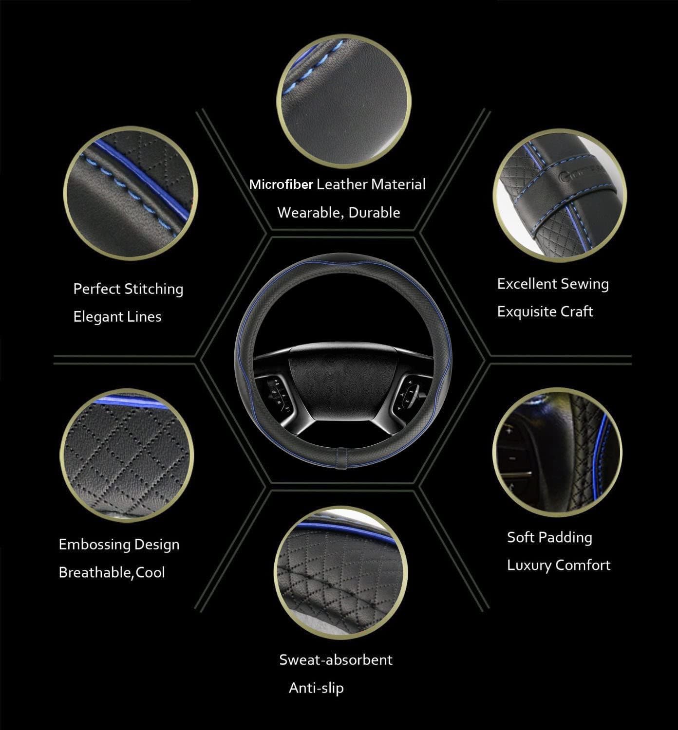 Zlirfy Funda de cuero de microfibra para volante de automóvil, funda universal para volante de automóvil, funda transpirable, envolvente completo