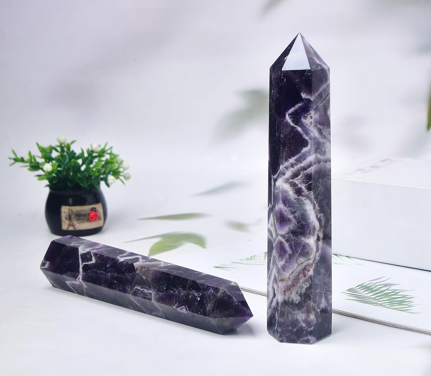 FZBHRO Dream Amethyst Towers – Varita de piedra de cristal curativo con 6 facetas para regalo de meditación, 0.6-0.8 libras