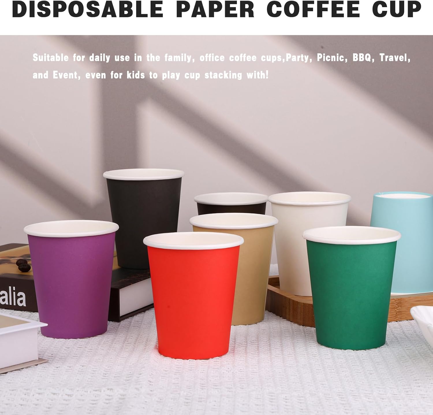 Paquete de 25 vasos de papel blancos de 8 onzas para fiestas, tazas de café de papel desechables, vasos de papel para bebidas calientes o frías,