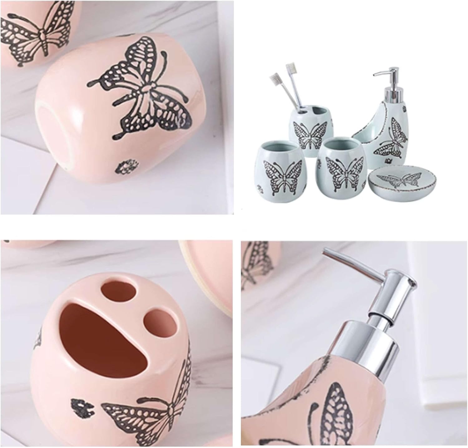 Dispensador de jabón de vidrio con bomba amplia, juego de accesorios de baño, accesorios para baño, regalo de cerámica contiene vaso de cepillo de