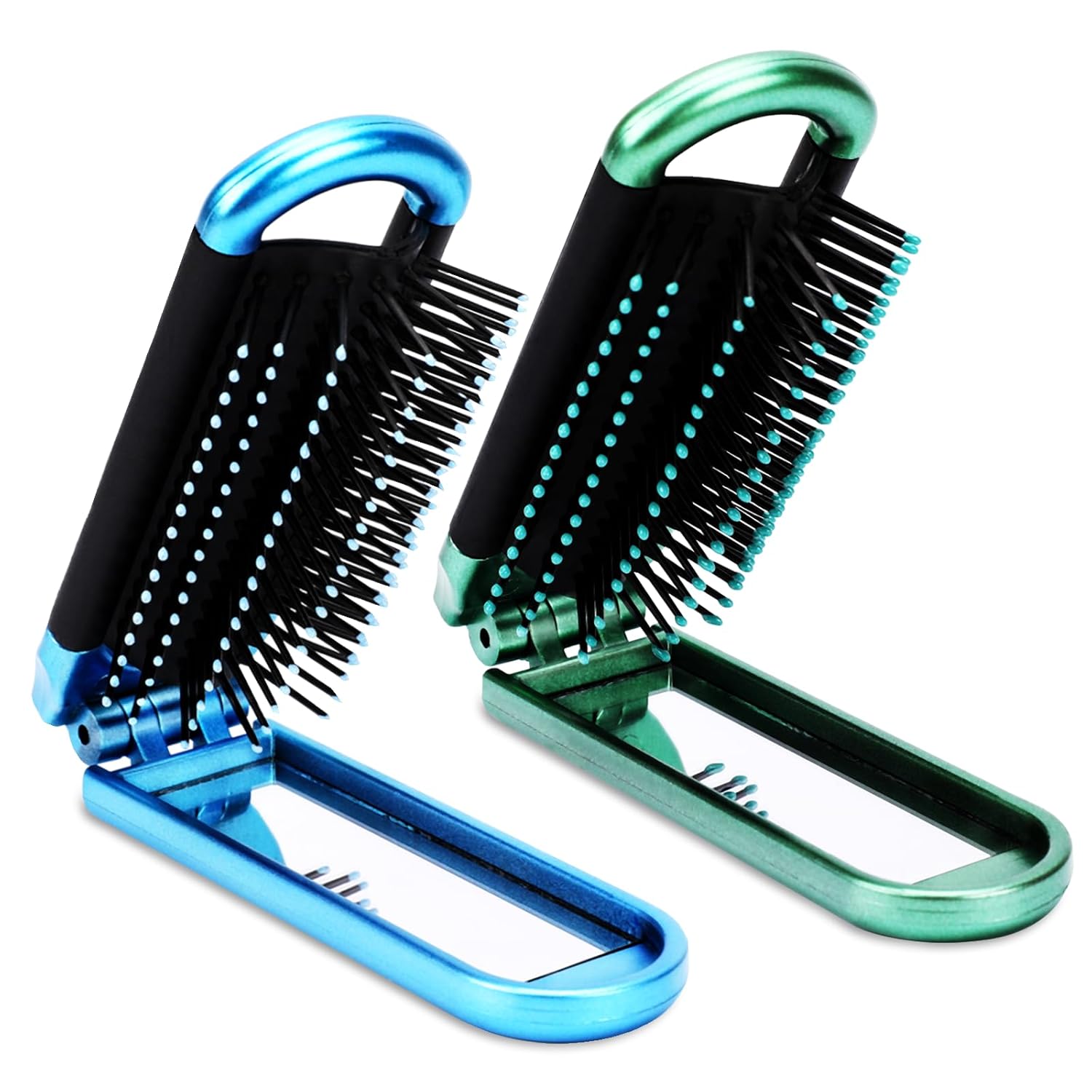 Mini cepillo de pelo, 2 piezas de cepillo plegable para el pelo, cepillo de pelo compacto con espejo para mujeres y niñas, peine de masaje de