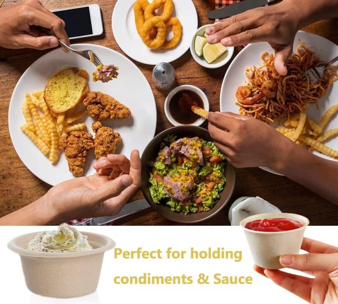 Gere Cuencos desechables para pruebas, paquete de 100, 4 onzas, tazas de soufflé de fibra de bagazo biodegradable natural, tazas de condimentos,