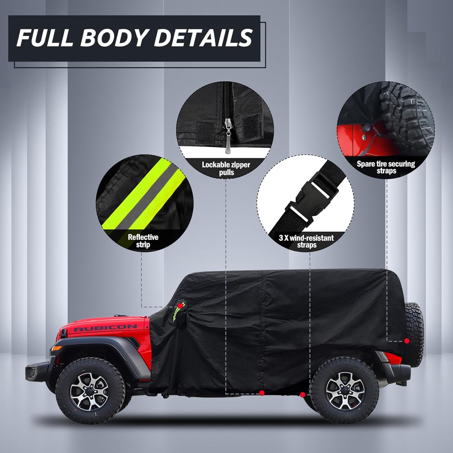 Cubierta de cabina para Jeep Wrangler JK JL de 4 puertas 2007-2023 y superior, fundas para Jeep Wrangler de 4 puertas, impermeables, con cremallera