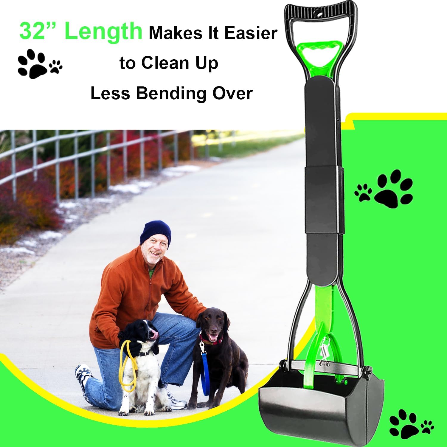 Recogedor de excrementos de 32 pulgadas para perros grandes y pequeños, resistente, mango largo para patio, hierba, grava, agarrador de excrementos