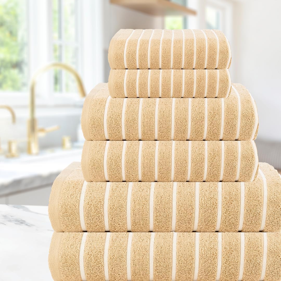 CASA COPENHAGEN Ecstatic – Juego de toallas de 6 piezas, color beige, 21.16 ozm, 2 toallas de baño, 2 toallas de mano y 2 toallas pequeñas,