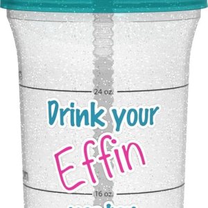 Botella de agua “Drink your Effin Water” Pink & Teal Hydr-8 de 32 oz con marca de tiempo Botella de agua “Drink your Effin Water” Pink & Teal Hydr-8 de 32 oz con marca de tiempo