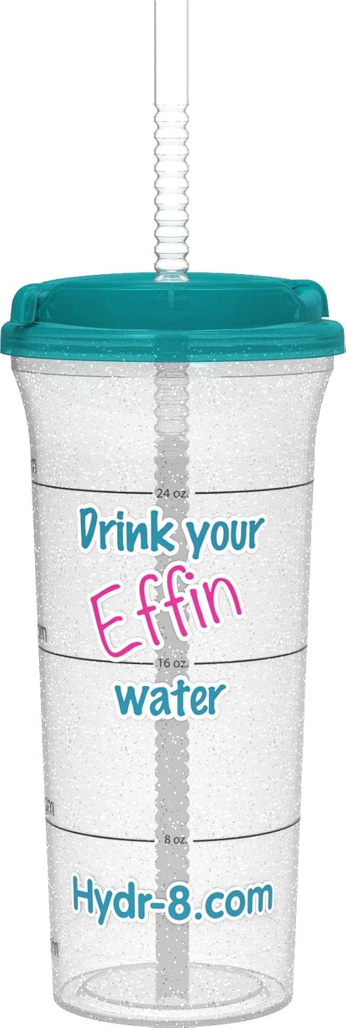 Botella de agua “Drink your Effin Water” Pink & Teal Hydr-8 de 32 oz con marca de tiempo