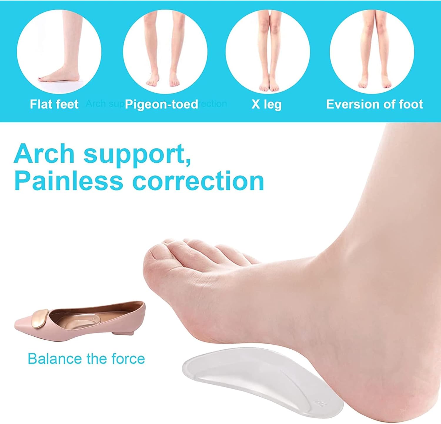 Plantillas de zapatos con soporte de arco para pies planos, almohadilla adhesiva para aliviar la presión y el dolor de pies, cojines de soporte de