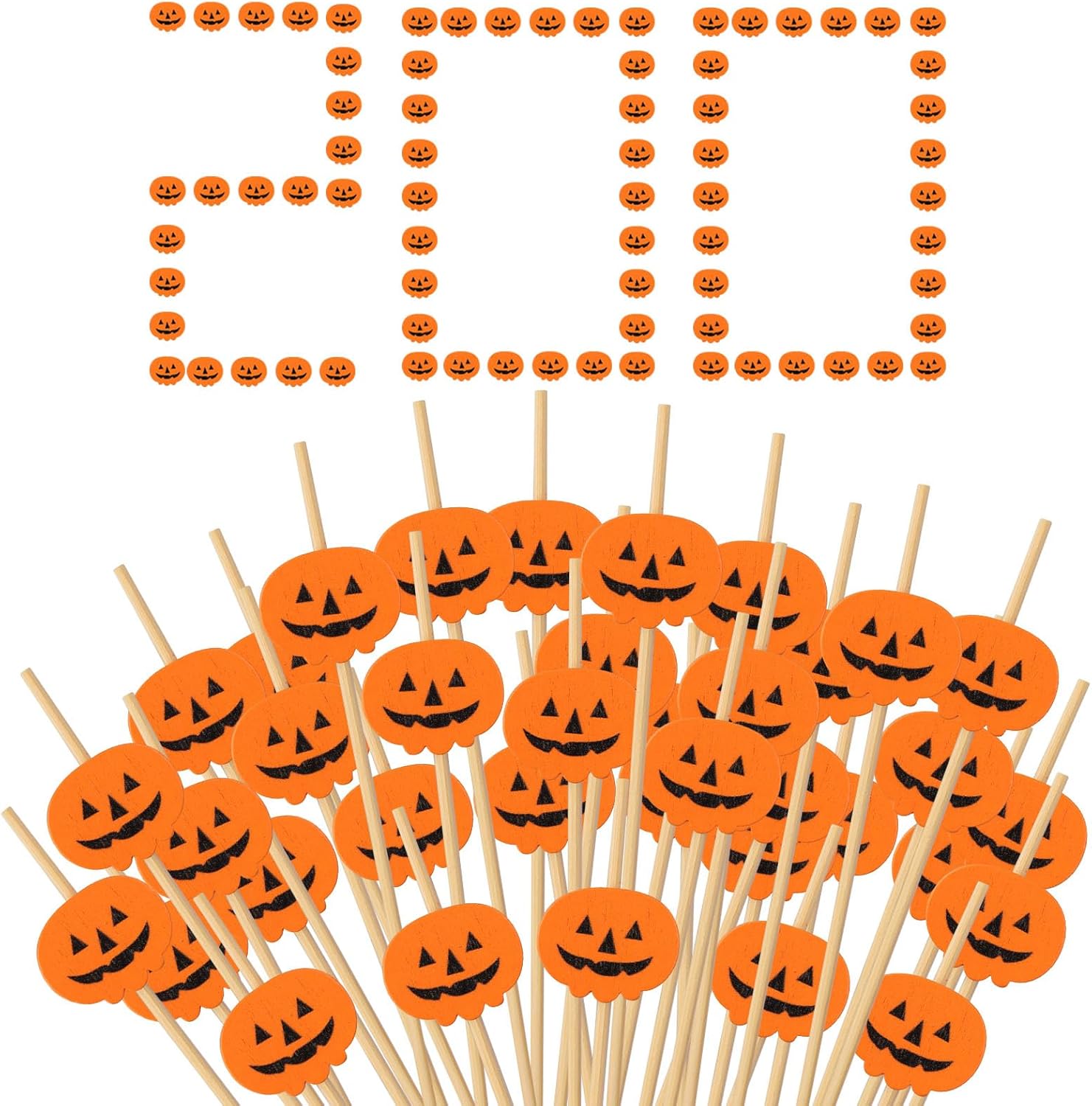 200 palillos de cóctel de calabaza de Halloween, brochetas de fruta fantasma de calabaza, palillos de comida de bambú para aperitivos de madera