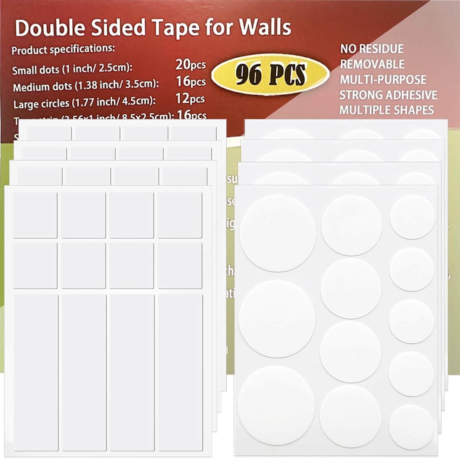 Puntos adhesivos de doble cara, calcomanías de cinta transparente, cinta adhesiva fuerte extraíble sin rastro para colgar fotos, manualidades,