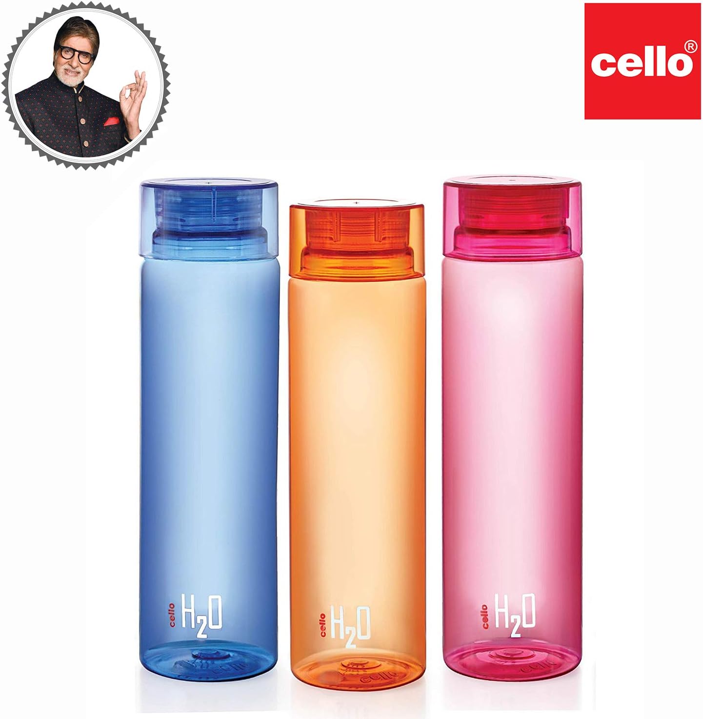 Cello H2O – Botella irrompible, 1 litro, juego de 3, surtido