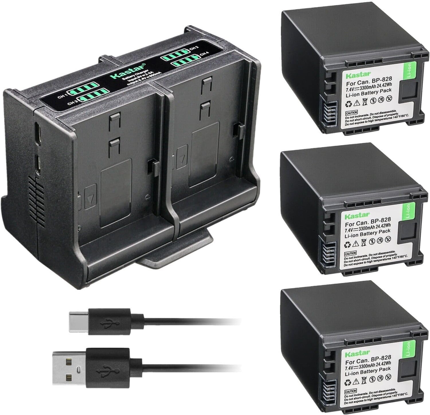 Kastar Paquete de 3 baterías y cargador cuádruple compatible con Canon VIXIA HF G60, HF G70, VIXIA GX10, XF400 XF405 XA10 XA11 XA15 XA20 XA25 XA30