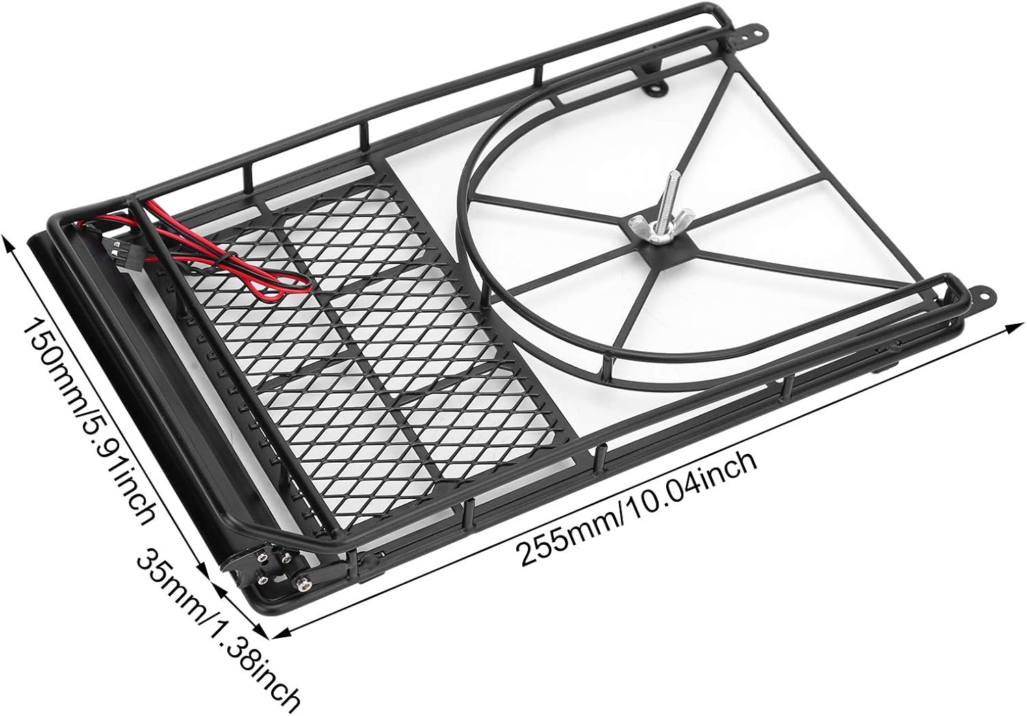 VGEBY Portaequipajes RC, portaequipajes de techo de metal para coche de escalada RC con estante para neumáticos de repuesto, 10 barras de luz LED,