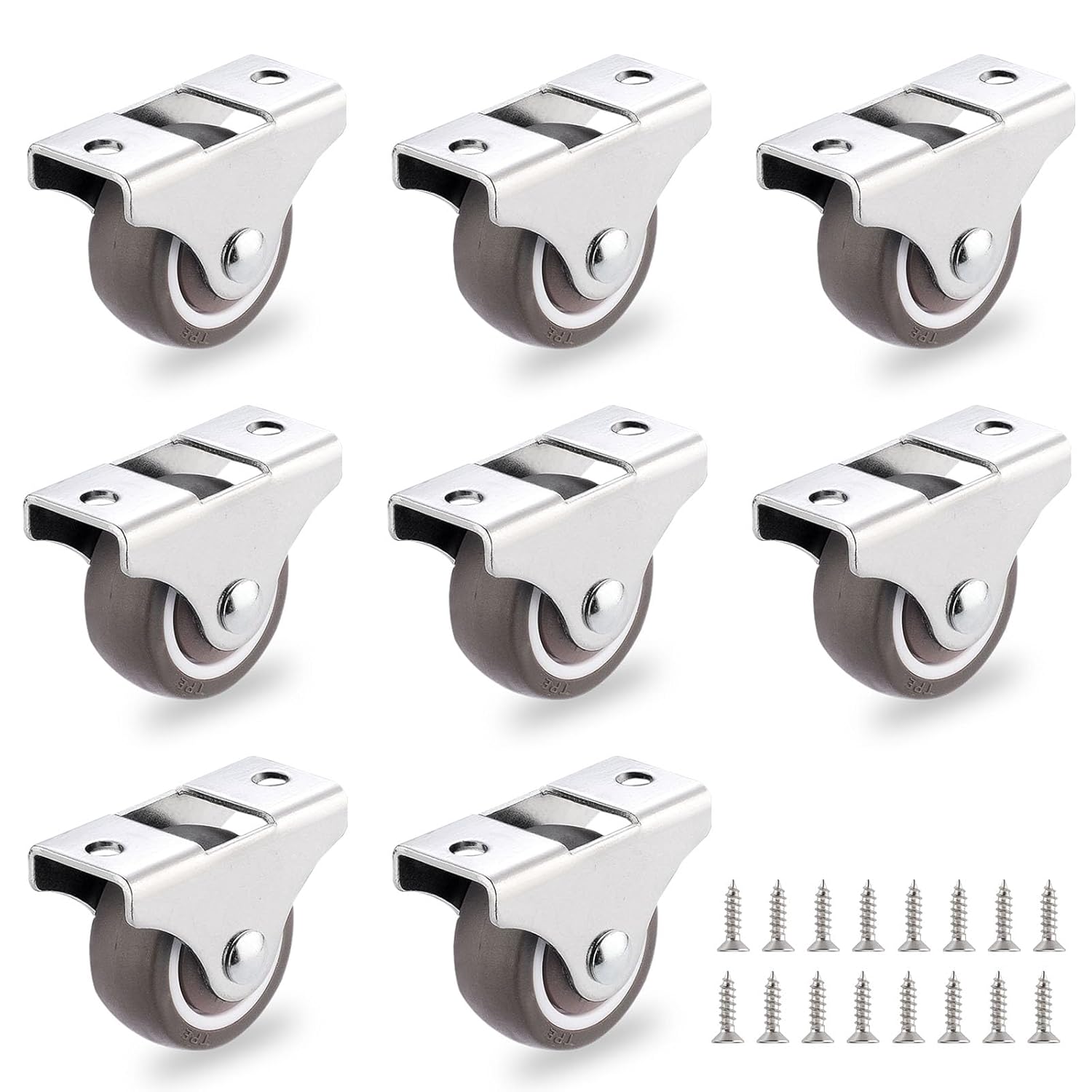 8 ruedas giratorias pequeñas de 1 pulgada de perfil bajo, ruedas de goma pequeñas, ruedas de placa de acero, ruedas pequeñas rígidas fijas no