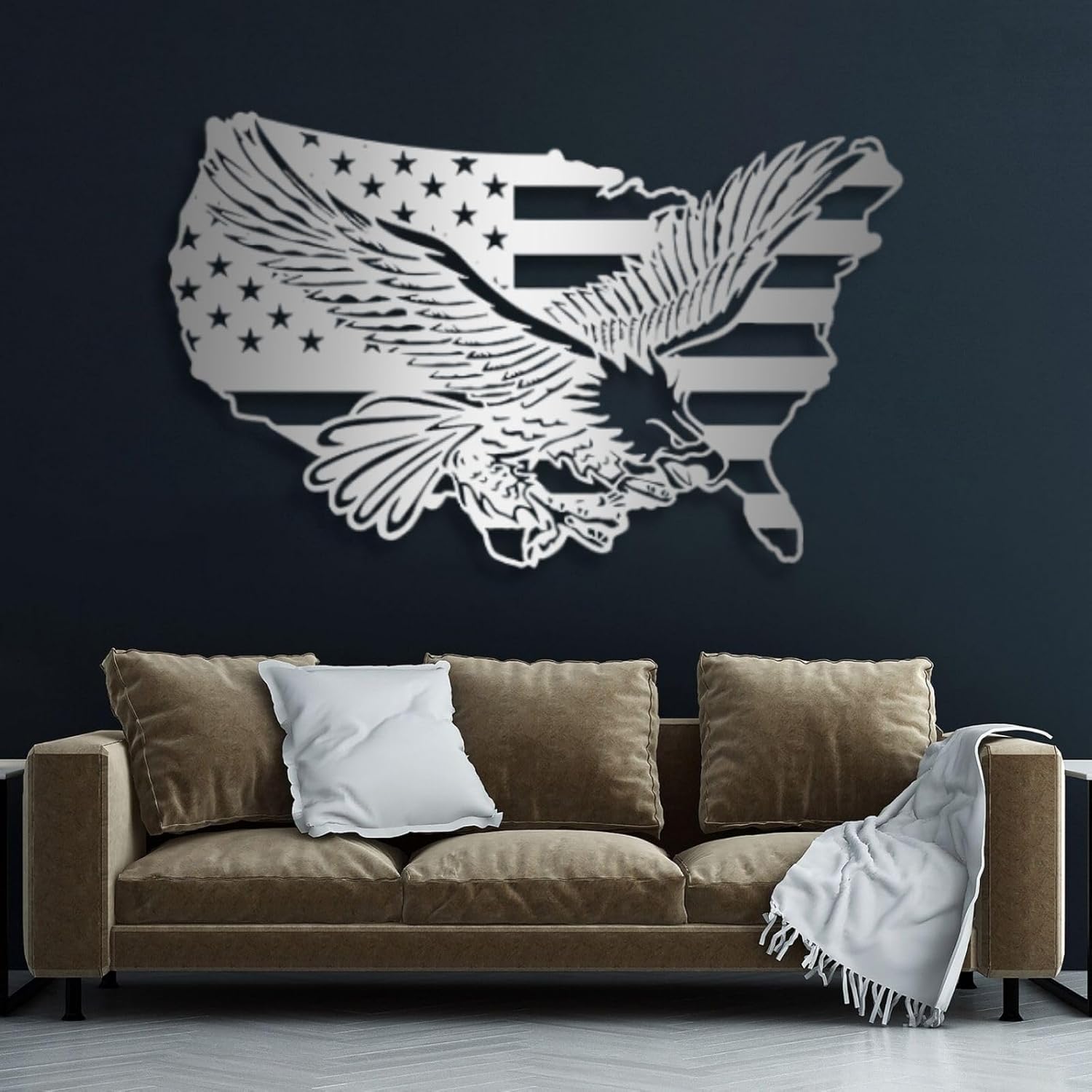 Arte de pared de metal con águila de águila, arte de pared de metal con águila calva, decoración de pared de águila de metal de gran tamaño, bandera