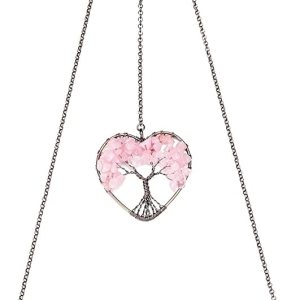 JOVIVI Árbol de la vida Feng Shui – Adorno colgante de corazón de cristal de cuarzo rosa, piedras curativas, yoga, meditación, ventana, colgador de JOVIVI Árbol de la vida Feng Shui – Adorno colgante de corazón de cristal de cuarzo rosa, piedras curativas, yoga, meditación, ventana, colgador de