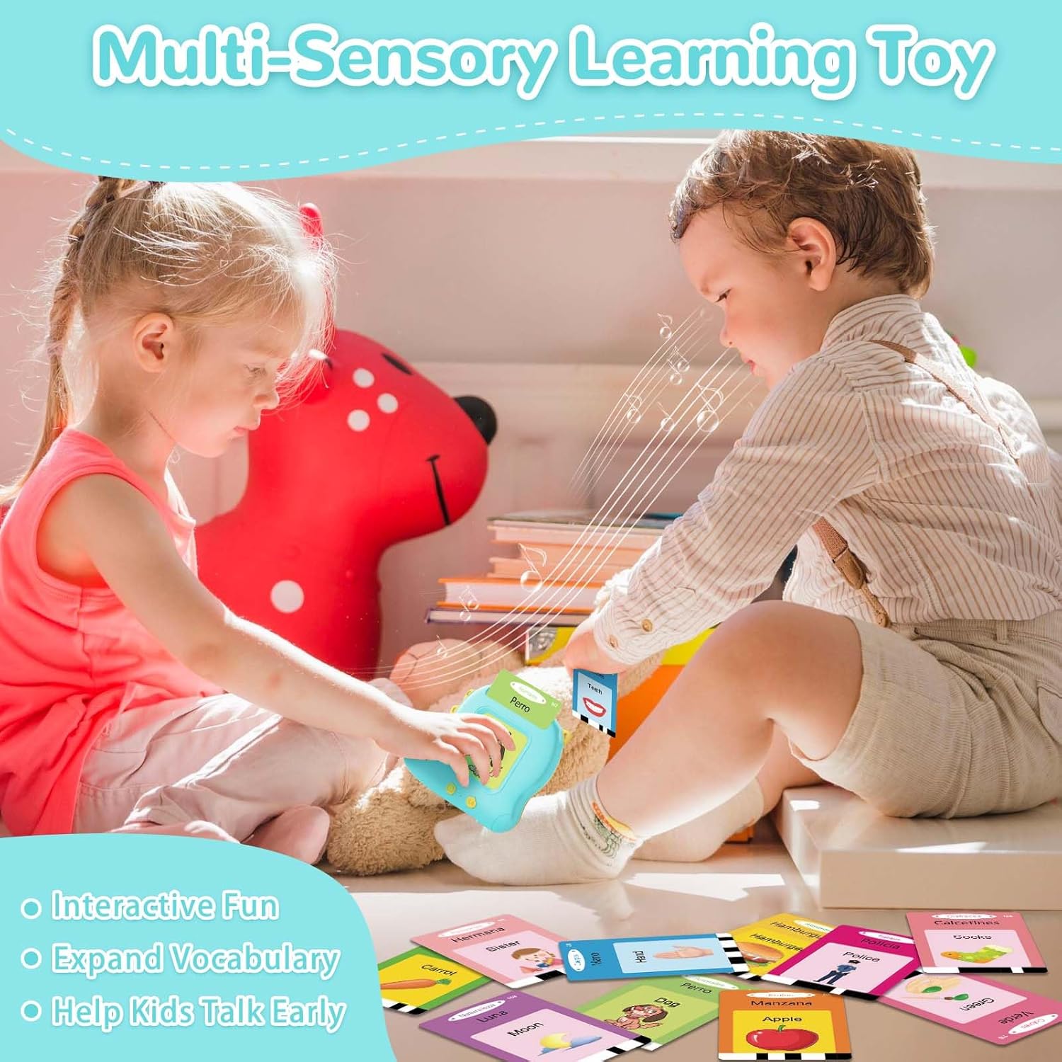 Alotwan Tarjetas didácticas bilingües para hablar españolinglés, juguetes sensoriales de aprendizaje para niños autistas, 224 palabras visuales