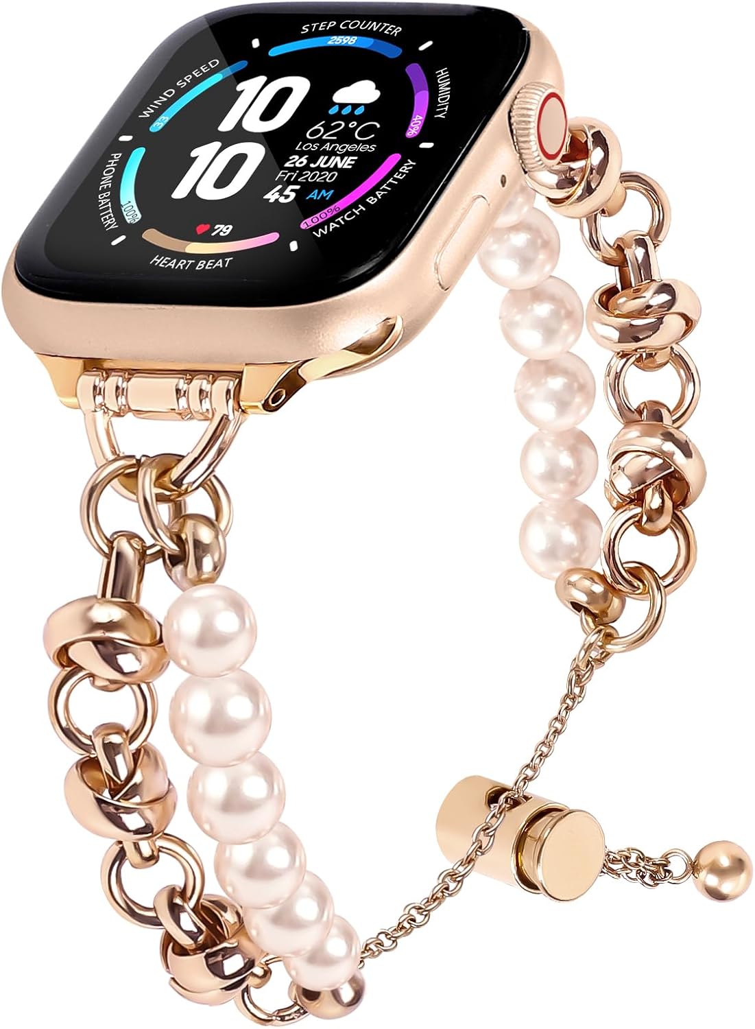 Correa de lujo con cuentas para Apple Watch Band de 1.496 in, 1.575 in, 1.614 in, 1.654 in, 1.772 in, 1.772 in para mujer, correa de repuesto