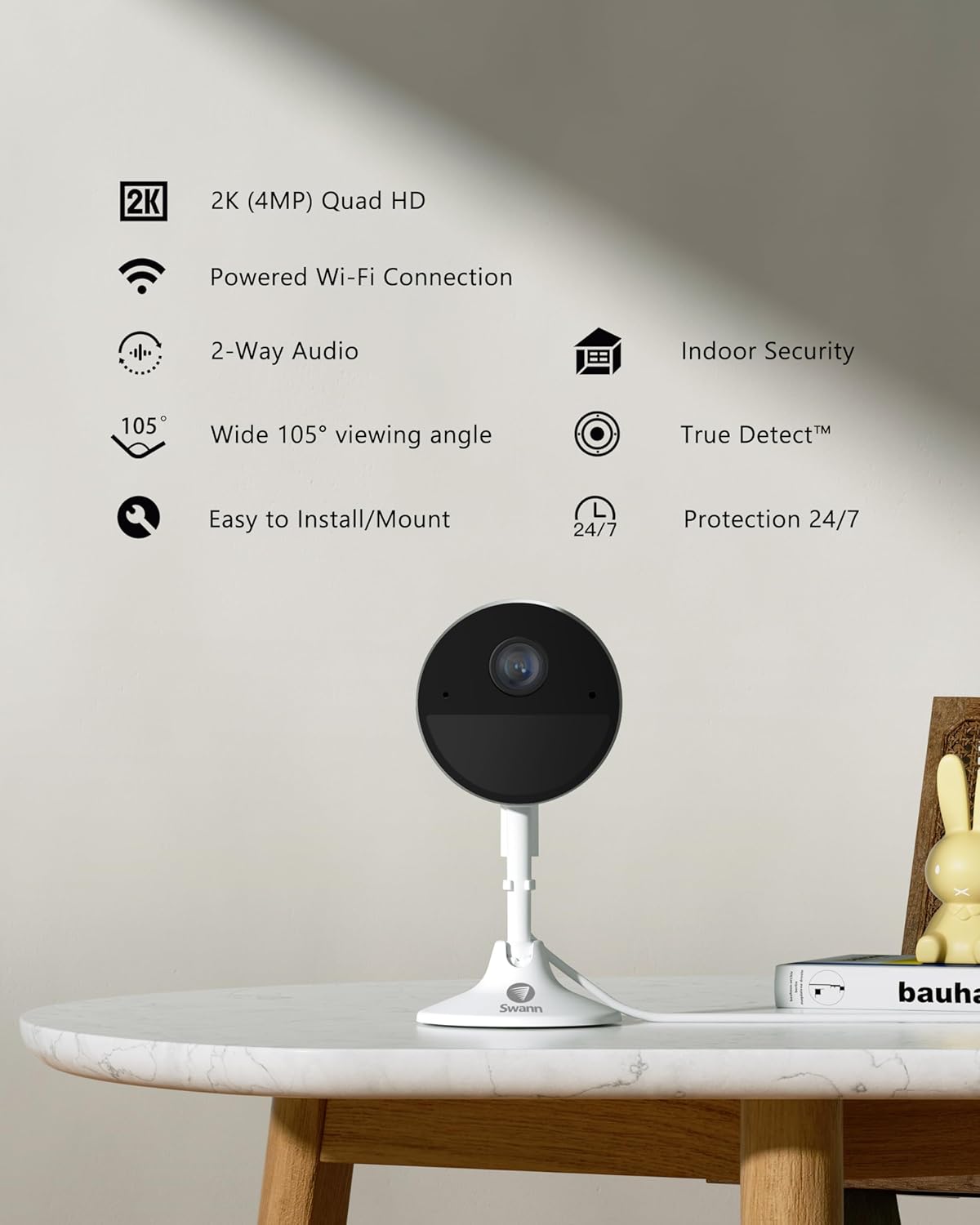 Swann Cámara de seguridad con monitor de bebé Wi-Fi, cámaras de vigilancia para el hogar 2K Quad HD con visión nocturna, conversación de 2 vías,