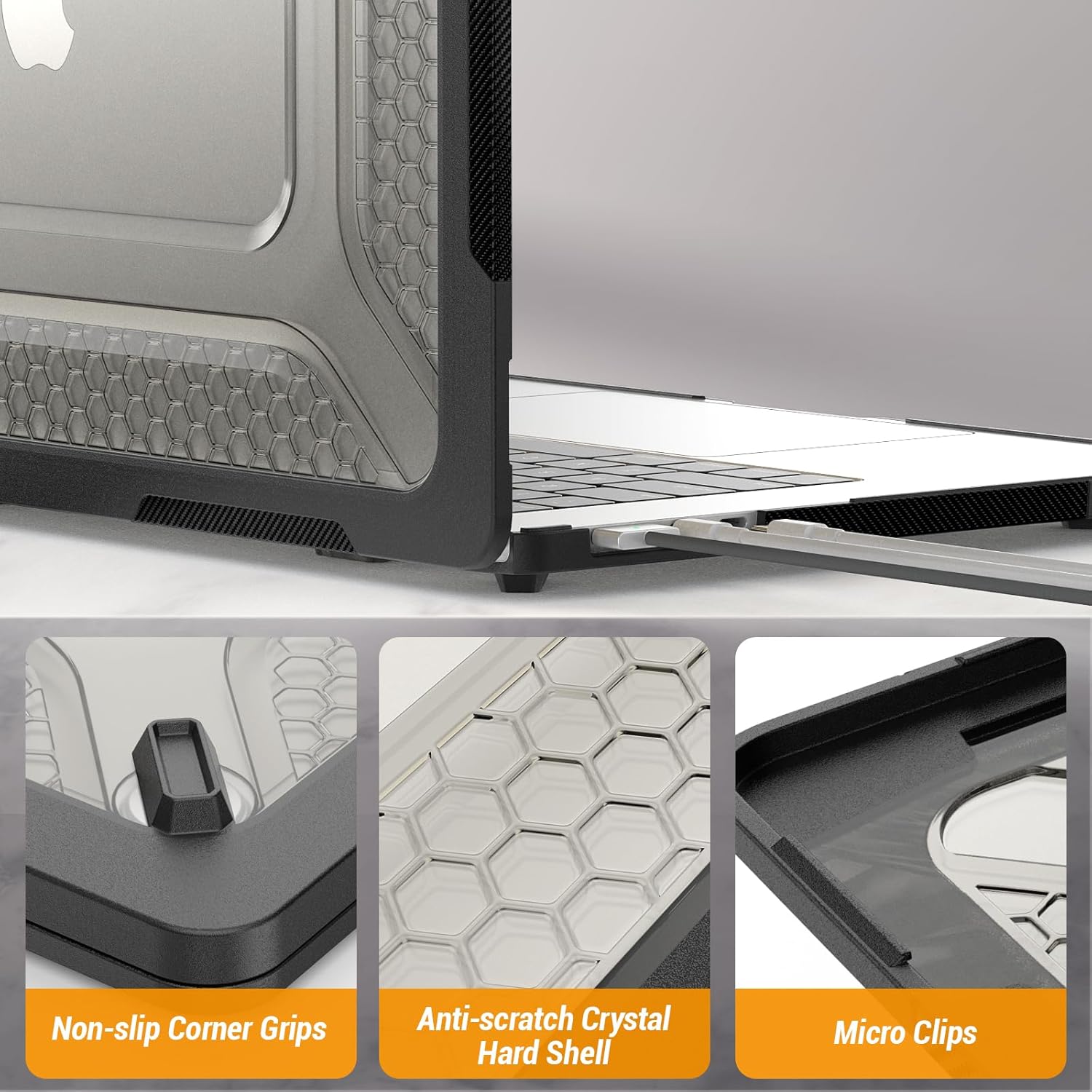 SEYMAC stock Funda para MacBook Air de 15 pulgadas versión 20242023 A3114A2941 M3M2 Chip, funda de protección que absorbe los golpes con soporte