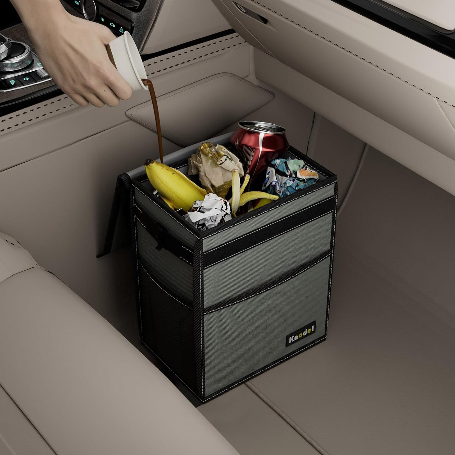 Knodel – Papelera para coche, impermeable, con tapa, a prueba de fugas, bolsa de basura para coche, para colgar.