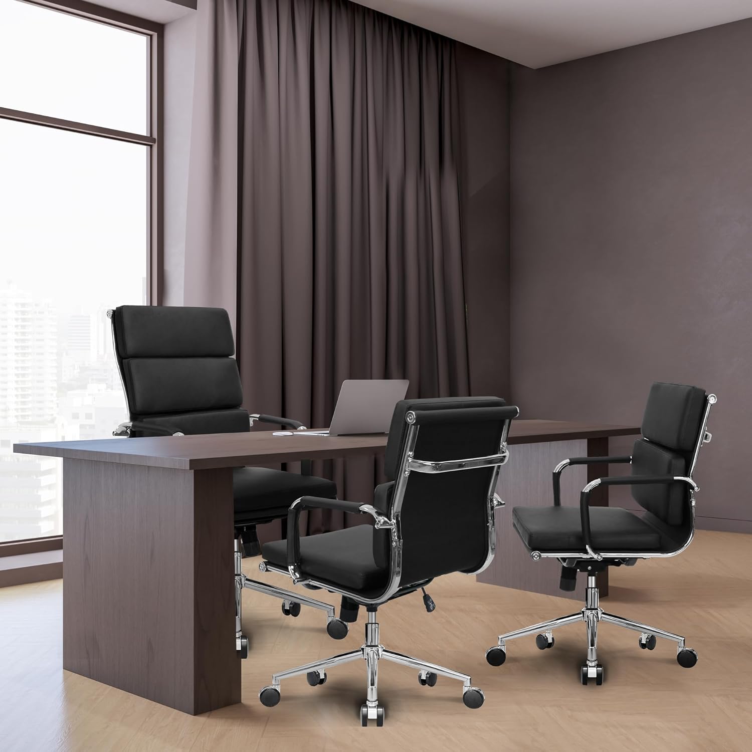 NEO CHAIR Escritorio de oficina en casa Silla ejecutiva moderna de piel sintética, reposabrazos para conferencias, silla de tareas acolchada,
