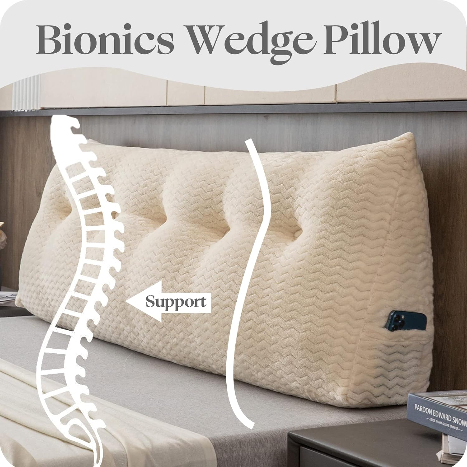Cabecera triangular grande, respaldo de cuña y respaldo de posicionamiento, almohadas de lectura, almohadas de cuña para cama de día con funda