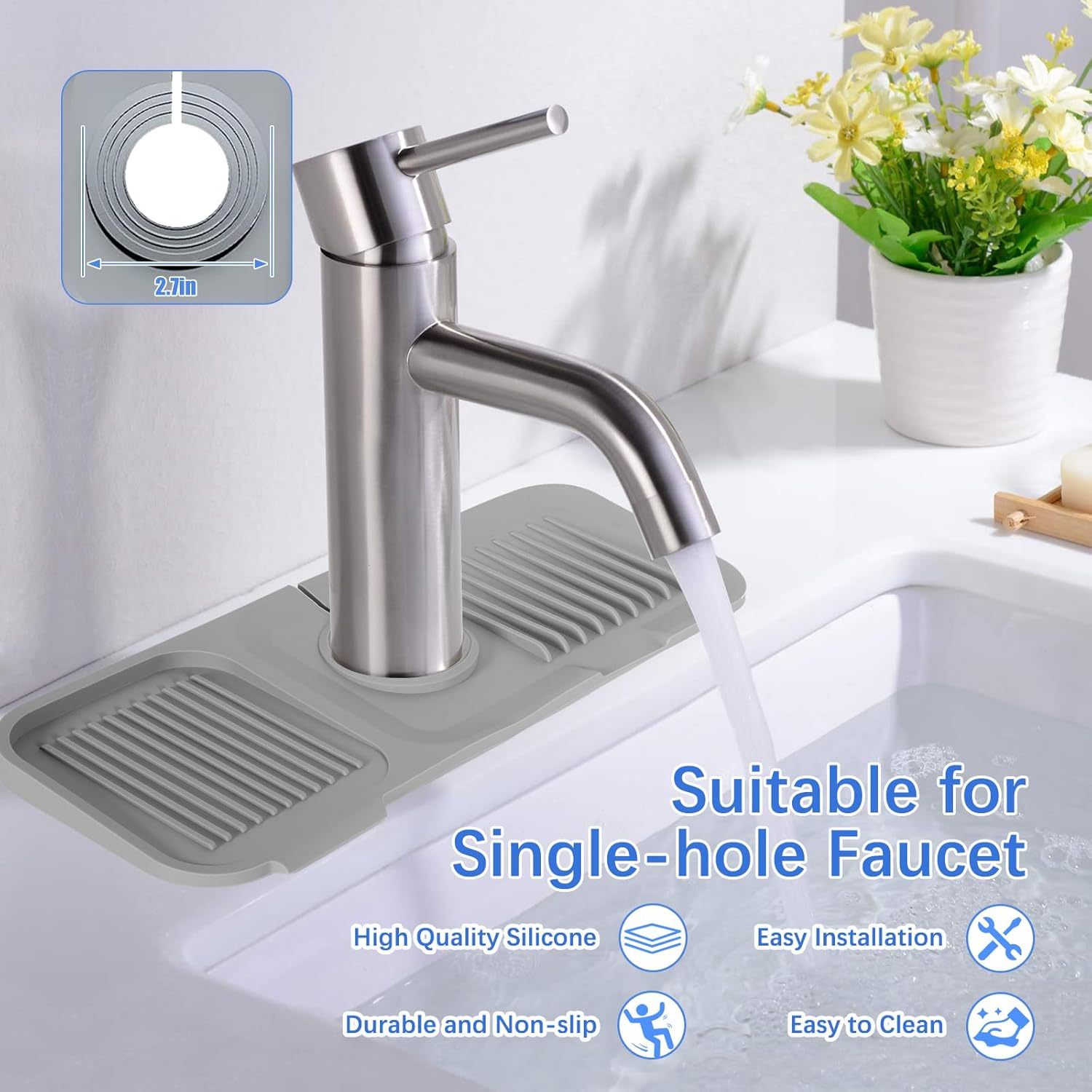 Joyhalo Protector contra salpicaduras para fregadero de cocina de 14.5 pulgadas, tapete de secado para grifo de fregadero, protector contra