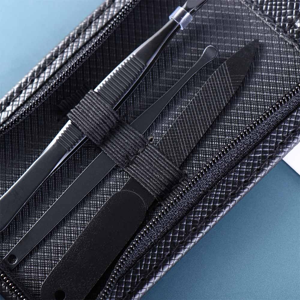 Juego de manicura de 4 piezas6 piezas, herramientas profesionales de uñas con estuche de viaje negro, bolsa con cremallera, tijeras de uñas, juego