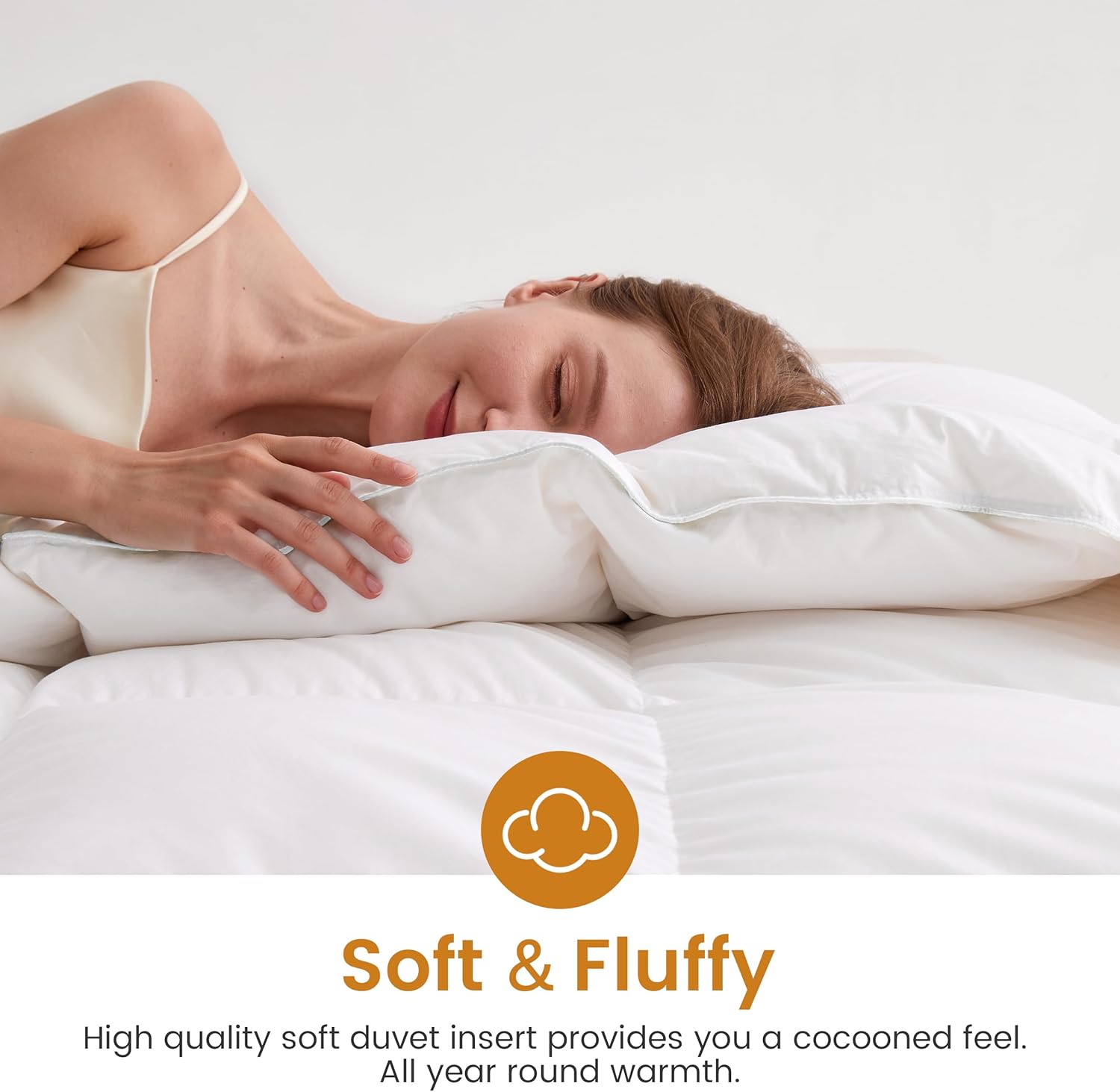 LeWinBedding Edredón de plumas de ganso de lujo tamaño Queen, relleno de edredón esponjoso para todas las estaciones, edredón de cama de calidad de
