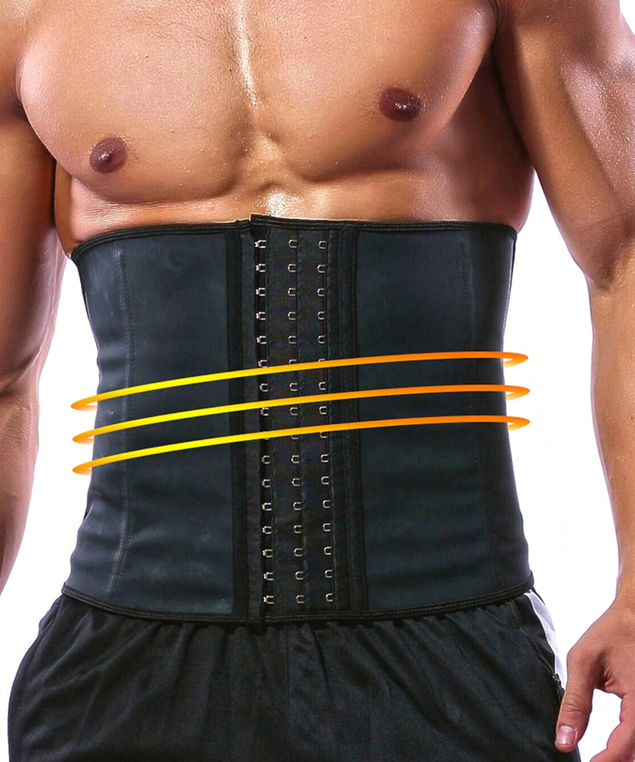 GainKee 100% látex hombres cintura entrenador corsés con hueso de acero sudor cinturón sauna traje para fitness cuerpo shaper