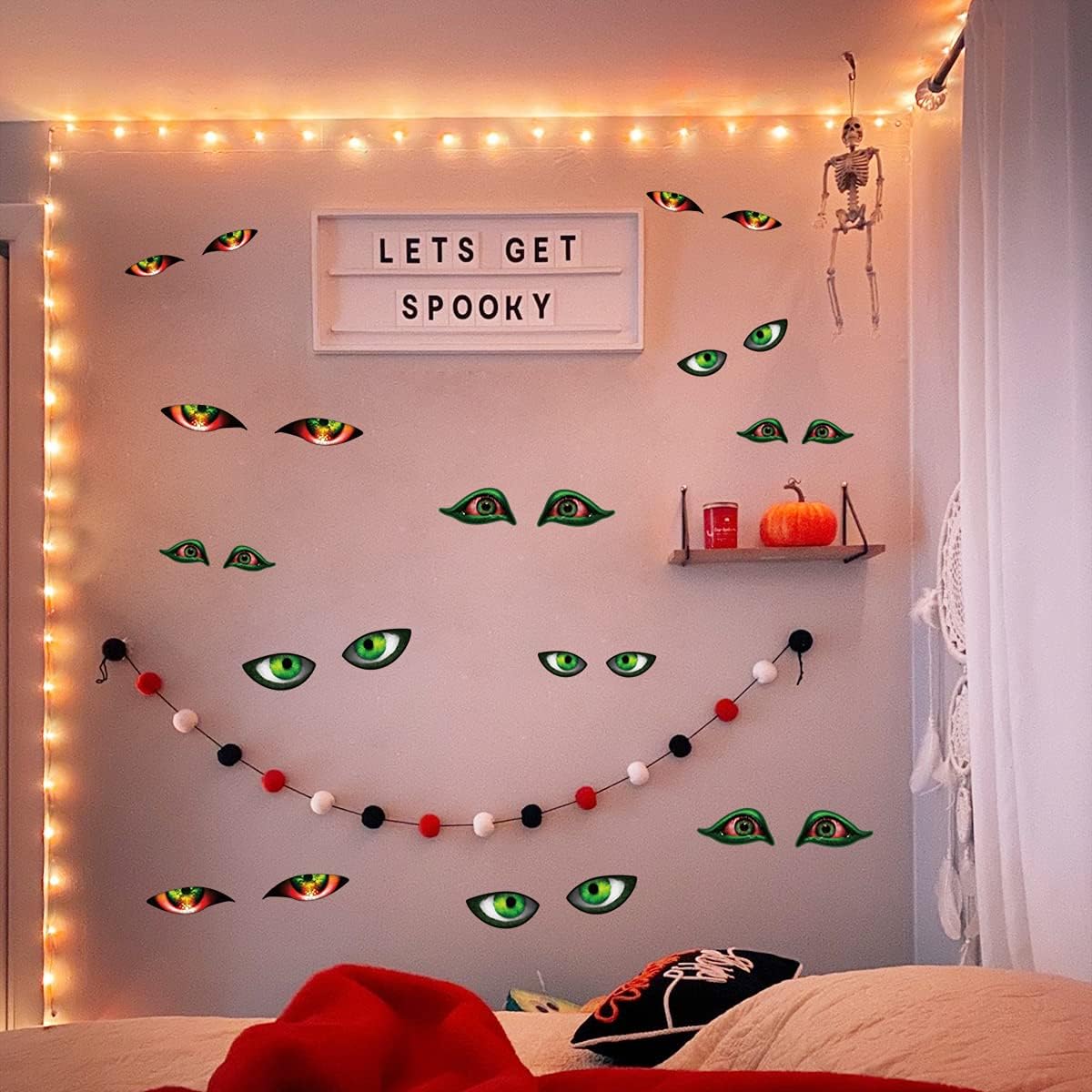MESU Calcomanías de pared de Halloween que brillan en la oscuridad, calcomanías luminosas de mal de ojo, decoración de techo para habitación de