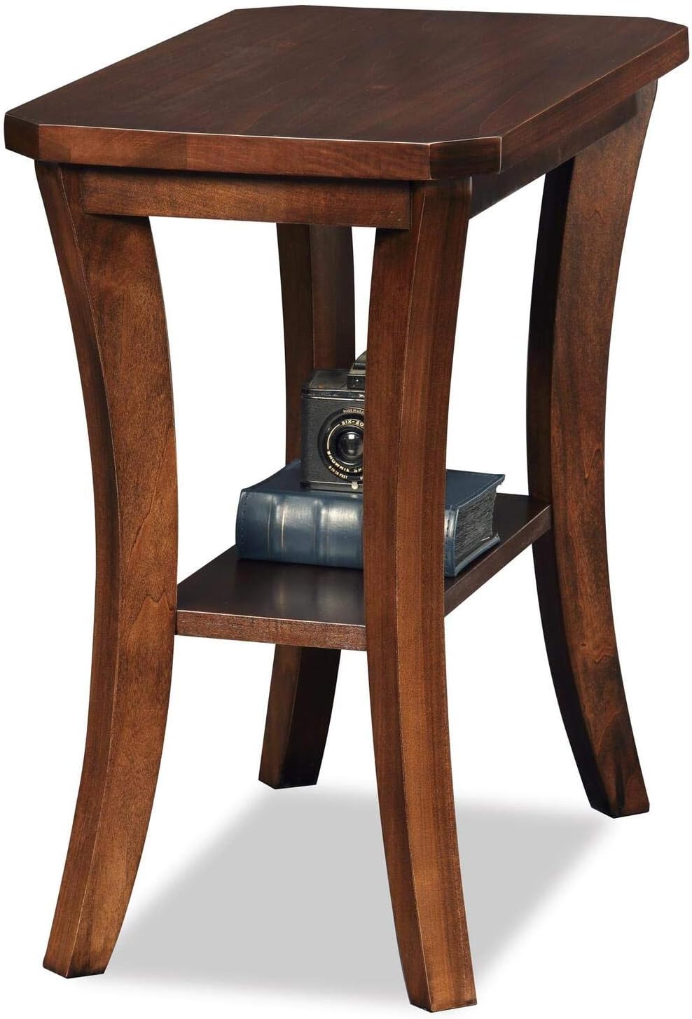 Boa Mesa auxiliar estrecha de madera maciza con estante, marrón cereza chocolate, perfecta para salas de estar, dormitorios y espacios pequeños –