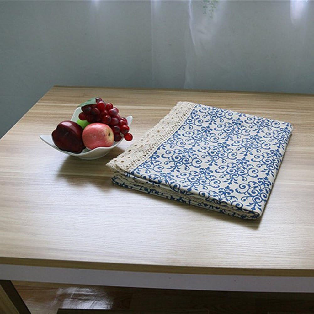 LeLehome – Mantel de algodón con diseño de girasoles antiguos y florales, de algodón duradero con encaje, bordado, lavable, mantel para cena, picnic