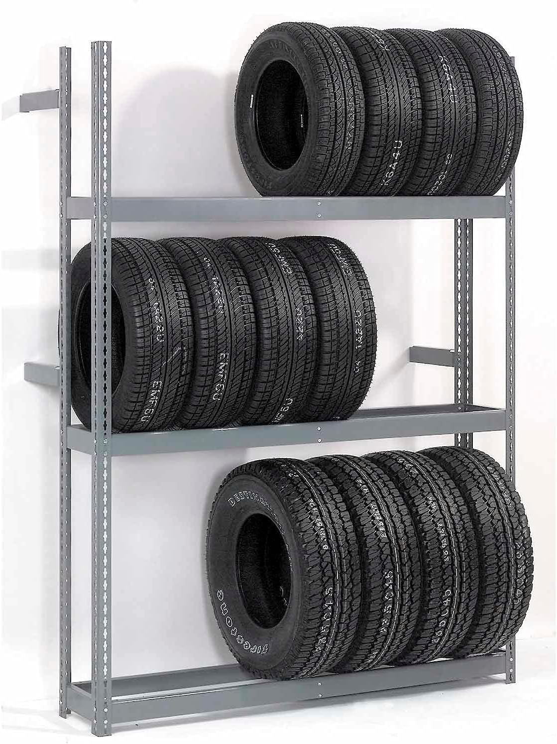 Global Industrial Estante para neumáticos de entrada única de 3 niveles, acero, gris, 60 pulgadas de ancho x 18 pulgadas de profundidad x 84