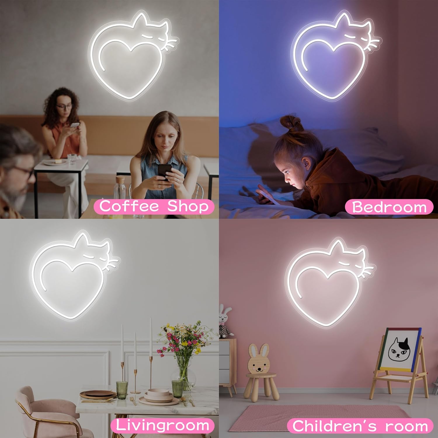 HAJAE Letrero de neón con diseño de gato para decoración de pared, luces LED de neón con diseño de gato de amor, decoración de fiesta, interruptor