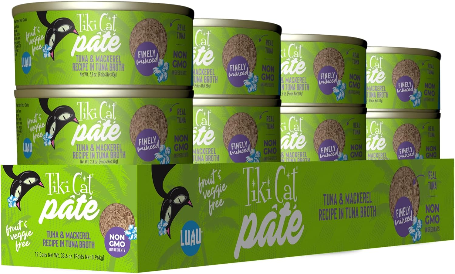 Tiki Cat Luau Pâté, receta de atún y caballa Ahi en consumo de atún, nutrición equilibrada sin granos, comida enlatada húmeda para gatos, para todas