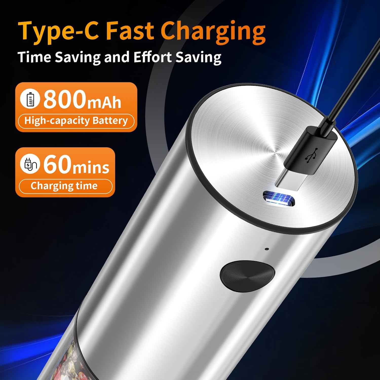Juego de 2 molinillos eléctricos de sal y pimienta recargable por USB con luz LED cálida, grosor ajustable, gran capacidad, molinillo automático de
