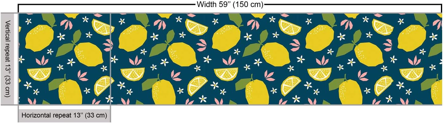 Ambesonne Tela de frutas por The Yard, estampado repetitivo de dibujos animados de limones y flores, tela decorativa para tapicería y detalles del