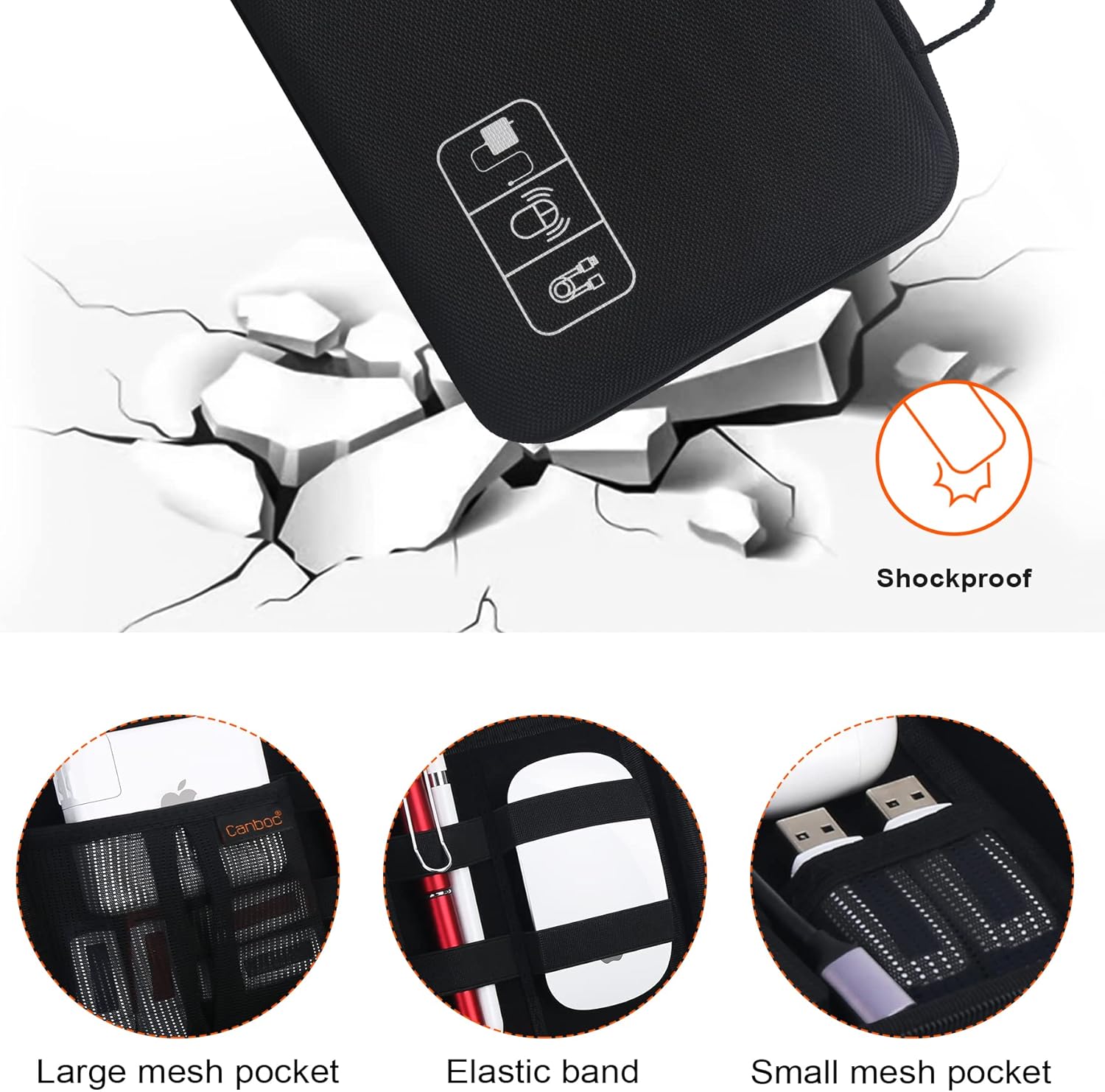 Canboc Organizador de electrónica portátil duro, bolsa organizadora de cables de viaje, funda de accesorios electrónicos para cables, cable,
