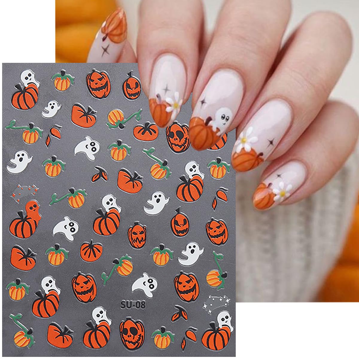 Calcomanías de uñas de Halloween, autoadhesivas 3D, diseño de calabaza rosa, diseño de araña, calavera fantasma, telaraña, gótico, Halloween, uñas