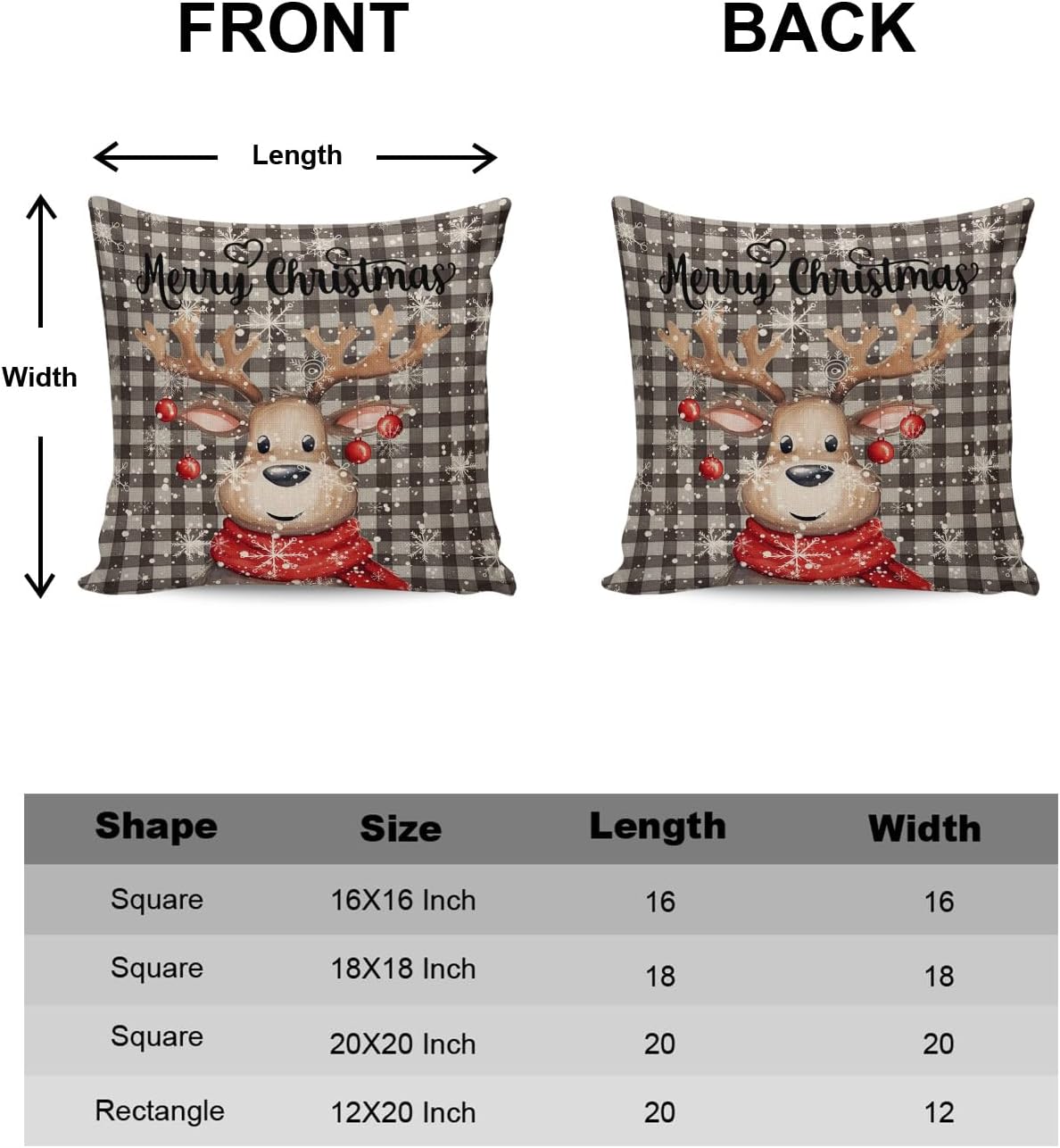 Juego de 2 fundas de almohada navideñas de 18 x 18 pulgadas, fundas de cojín decorativas de reno, fundas de almohada suaves, fundas de almohada