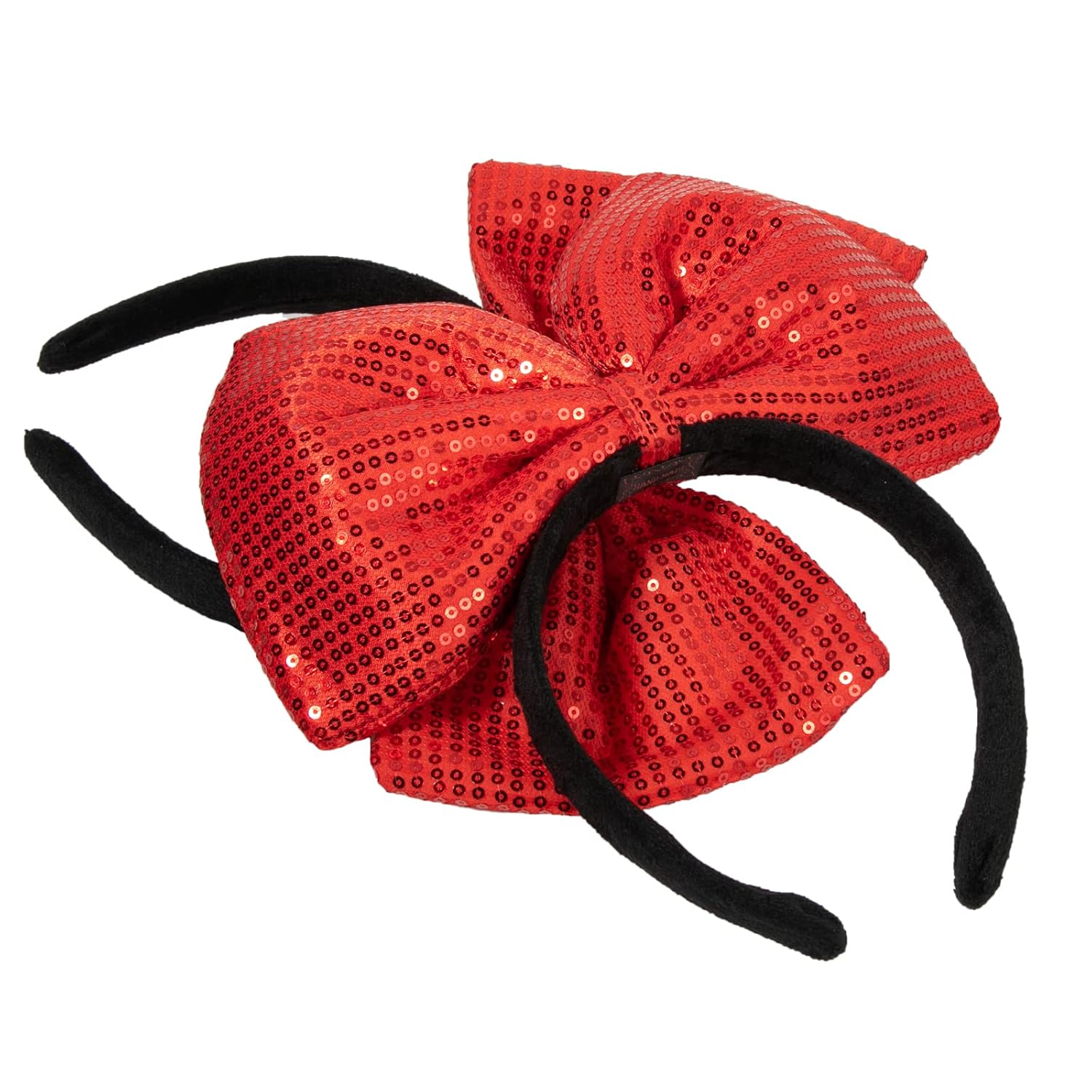 CHuangQi Diademas de lazo rojo con lentejuelas de doble cara para niñas y mujeres, lindas bandas para el cabello hechas a mano para fiestas o cosplay