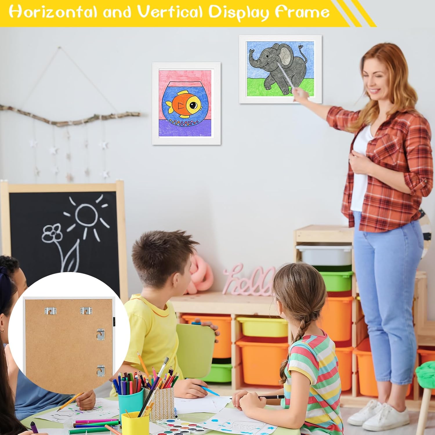Paquete de 2 marcos de arte para niños de 8.5 x 11 pulgadas, marcos de arte para niños, intercambiables, con apertura frontal, marco de
