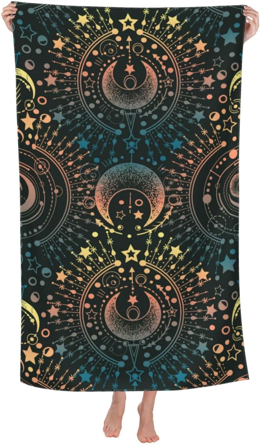 Toalla de playa mágica de astrología mágica con luna y estrella, grande, suave, absorbente, de secado rápido, toallas de baño de gran tamaño para