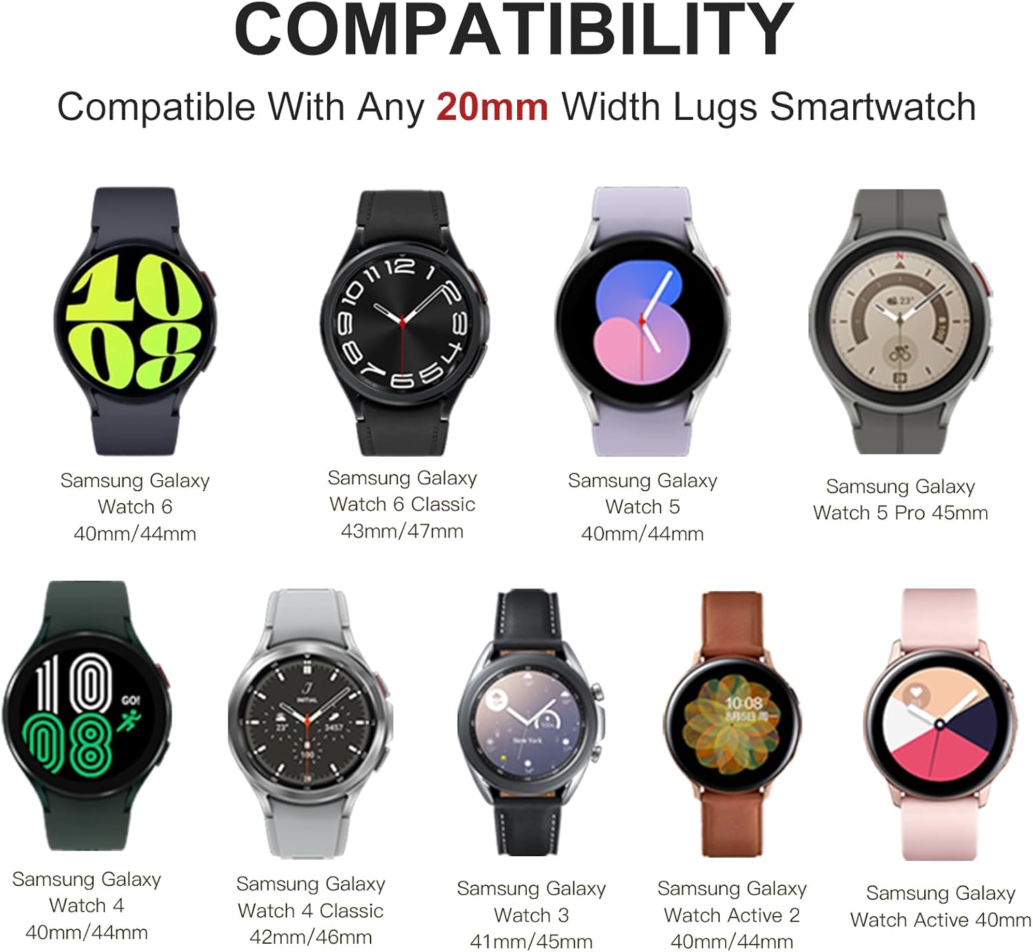 Odbeai Correas compatibles con Samsung Galaxy Watch 654 de 1.57 pulgadas, 1.73 pulgadas, Galaxy Watch 6 Classic de 1.73 pulgadas, 1.77 pulgadas,