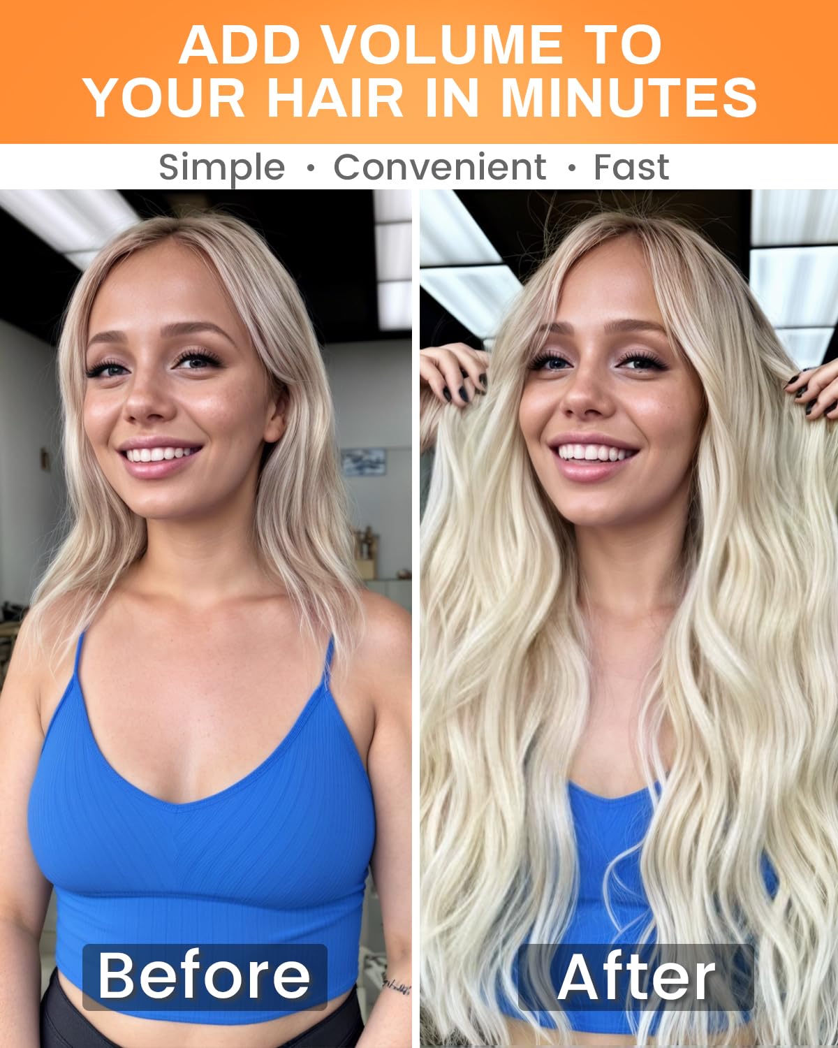 Missme Extensiones de cabello humano real con broches, 18 pulgadas, 4.23 oz, 7 unidades, 16 clips, 100 % cabello humano real rubio platino para mujer