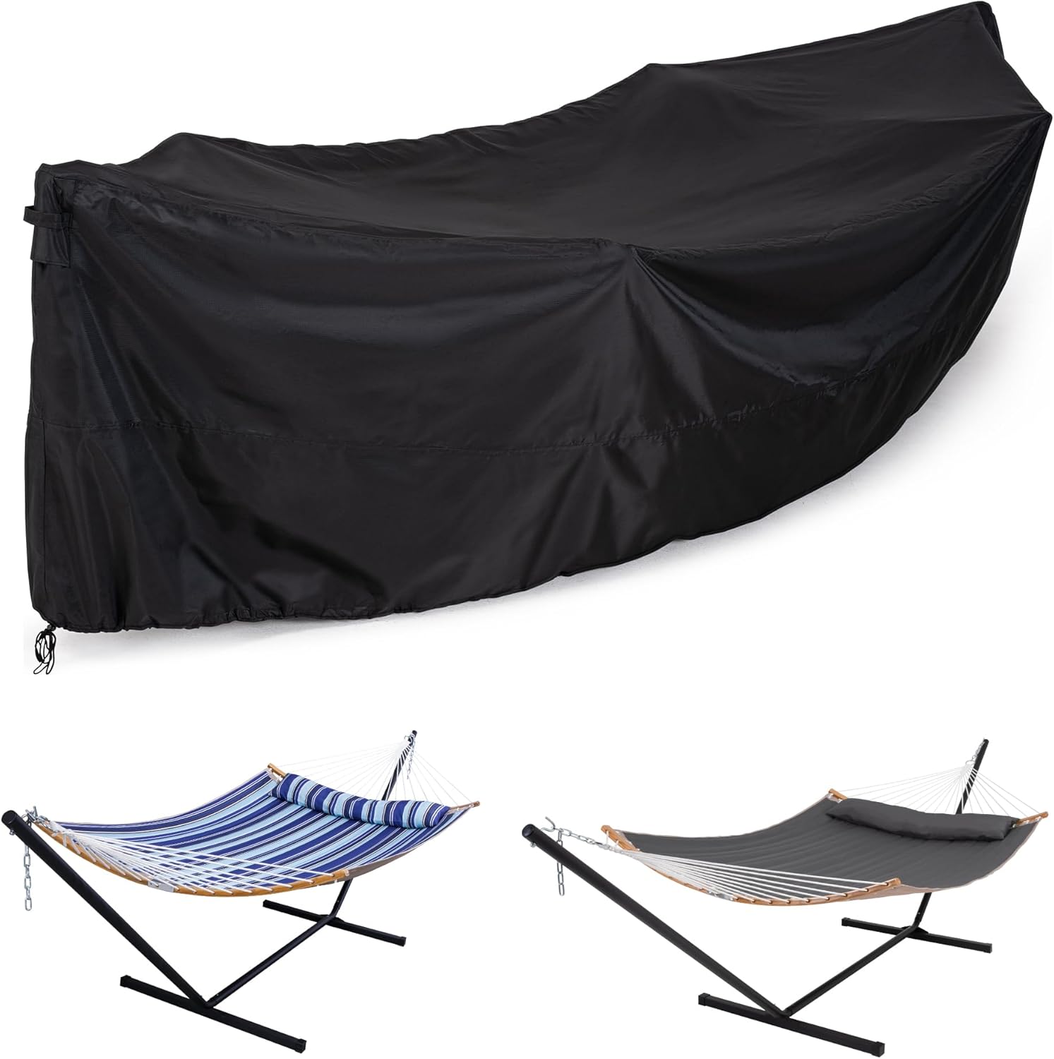 Funda de hamaca gruesa para soporte de hamaca de 12 pies, cubierta de hamaca impermeable 210D con asas y rejillas de ventilación, color negro